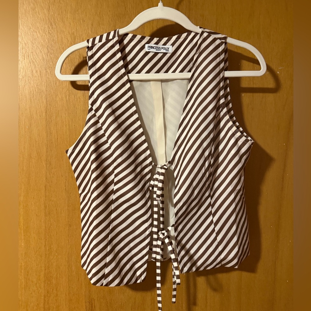 Princess Polly Brown & White Striped Tie-Front Sleeveless Top
